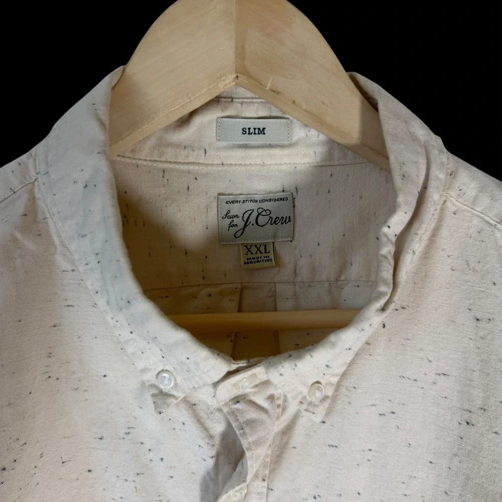 J.Crew Slim Fit Speckled Neps Button Down Shirt Mens‎ XXL Cream Long Sleeve